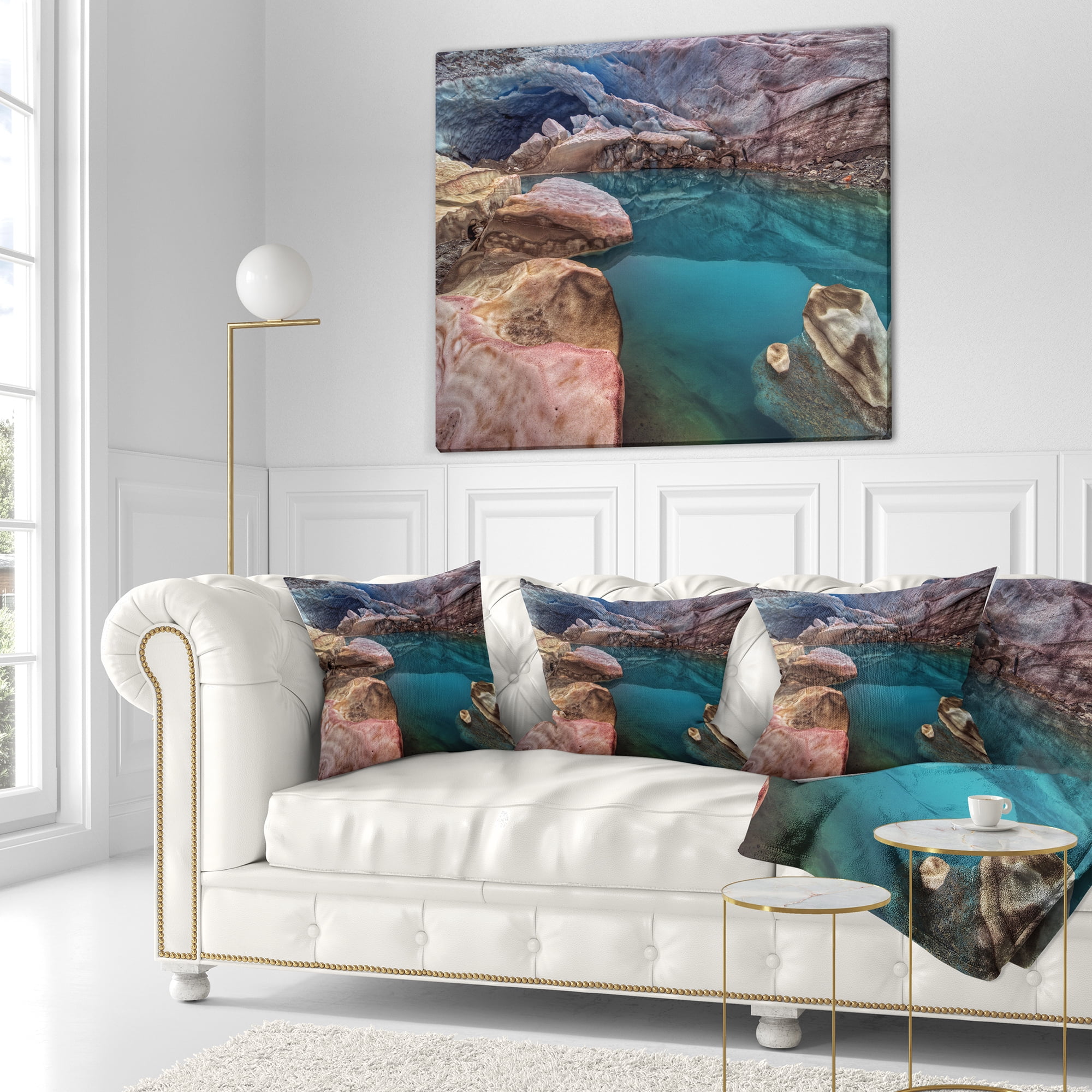 Designart Beautiful Turquoise Melt Pool - Landscape Printed Throw Pillow - 16x16