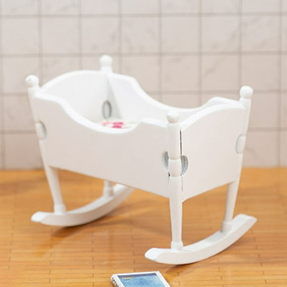 Visland Mini Dollhouse Cradle Simulated Portable 1/12 Ratio Dollhouse Accessories Bed Cradle Crib for Micro Landscape