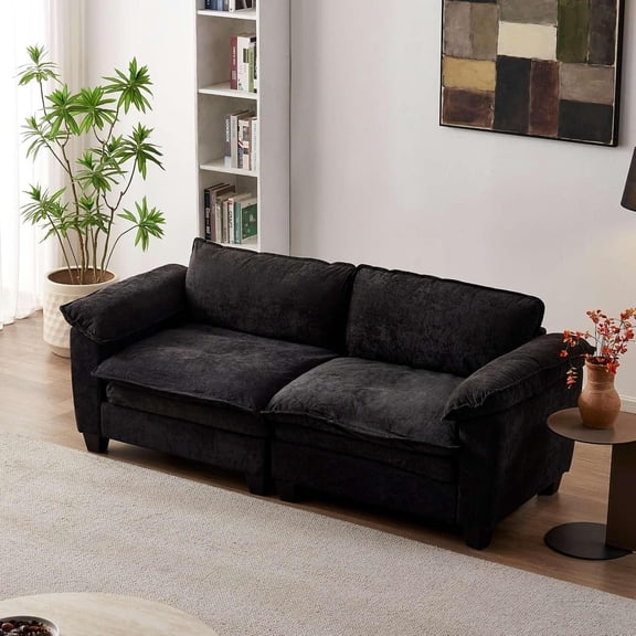 YWEN 84.2" Loveseat Sofa with Removable Washable Covers, Chenille Upholstered Couch with Pocket Coil Spring, Solid Wood Frame, 600lbs Capacity, Easy Assembly for Living Room