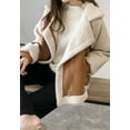 thumbnail image 2 of Contrast Shearling Sleeve Open Front Cozy Wool Jacket for Women Brown X-Large, 2 of 3