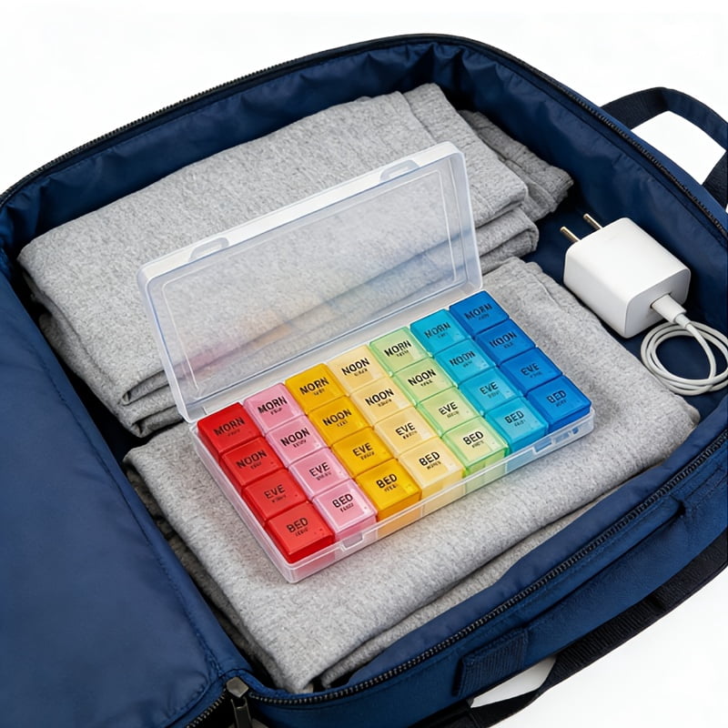 4Pcs Monthly Pill Organizer, Pill Organizer 4 Times A Day, 30 Day Moisture-Proof Pill Storage Box, Plastic Material, 10.2×5.5×1.4Inch, Portable Medicine Organizer for Daily, Travel Use