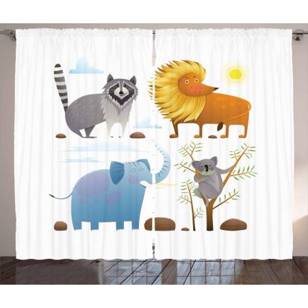 Kids Boys Curtains 2 Panels Set Exotic Animals African Lion