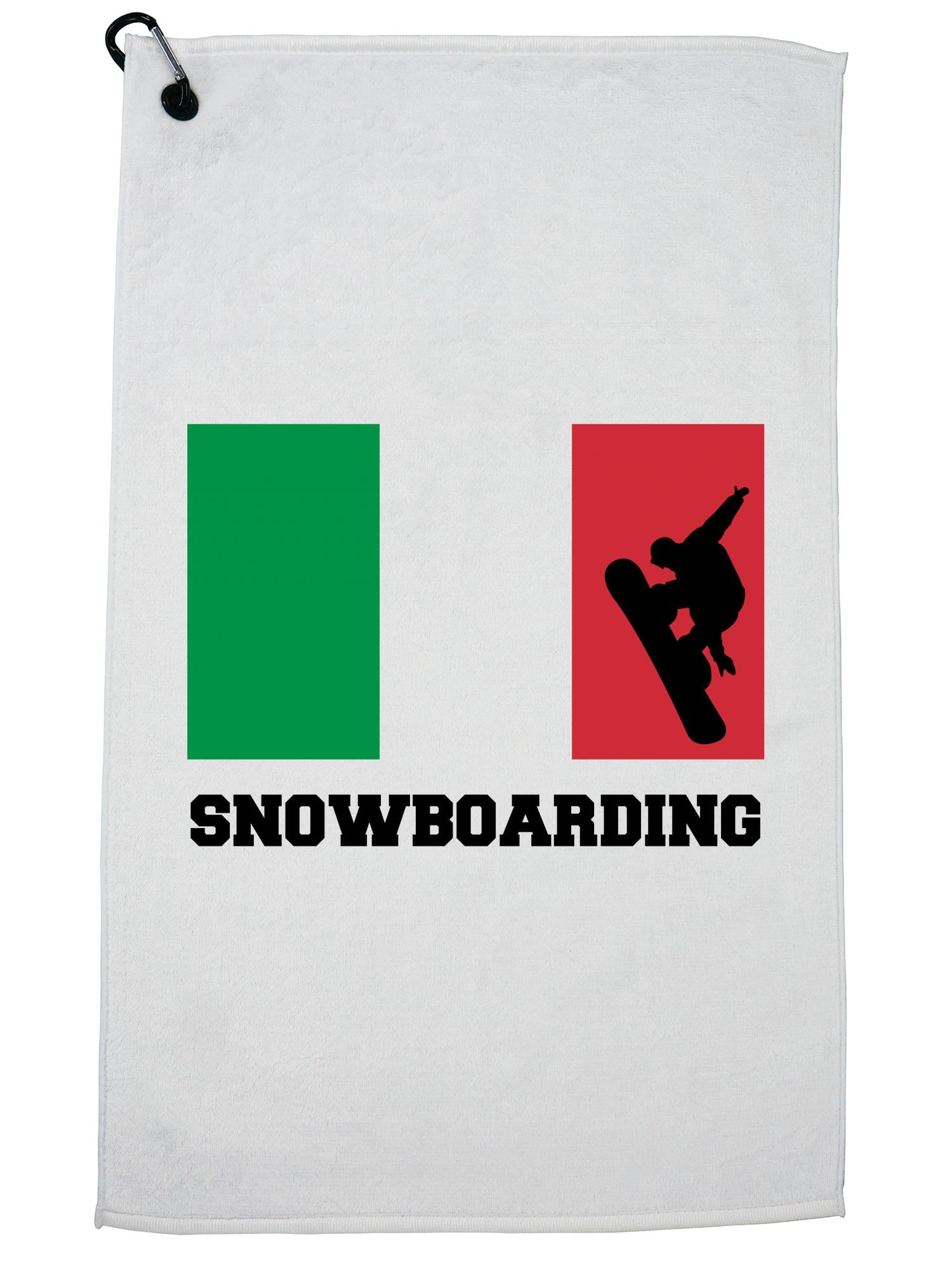Italy Olympic Snowboarding Flag Silhouette Golf Towel with Carabiner Clip by Hollywood Thread