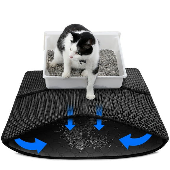 Cat Litter Mat,Litter Box Mat,Honeycomb Double Layer Litter Trapping Mat,Waterproof Urine Proof Kitty Litter Mat,Easy Clean Scatter Control (32.28''X24.8'', Black)