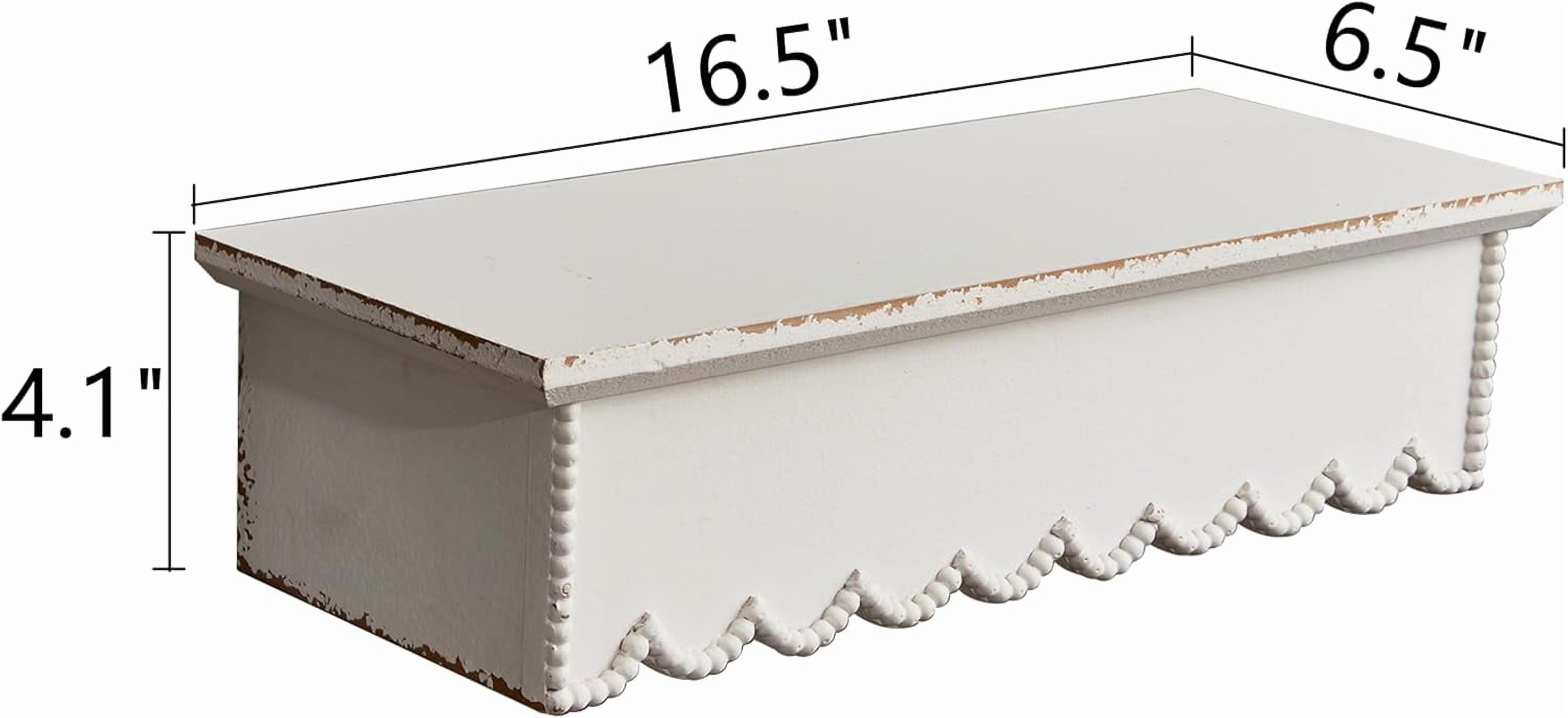 SOFE Rustic Wood Shelves for Wall White - Shelf for Bedroom Bathroom Kitchen Small - Wall Bookshelf Storage Organizer - Plant Collectibles Display Shelving Wall Mounted- Scalloped Shelves