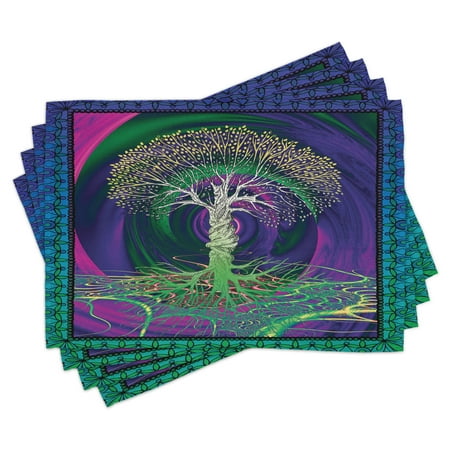 

Nature Placemats Set of 4 Digital Psychedelic Tree of Life with Turning Gothic Background Mystery Display Washable Fabric Place Mats for Dining Room Kitchen Table Decor Purple Fuchsia by Ambesonne