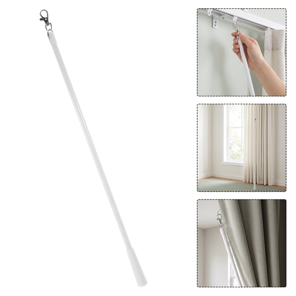 Moluckfu White Curtain Rod Pull Wand for Living Room and Bedroom Curtains No Drill Installation Included