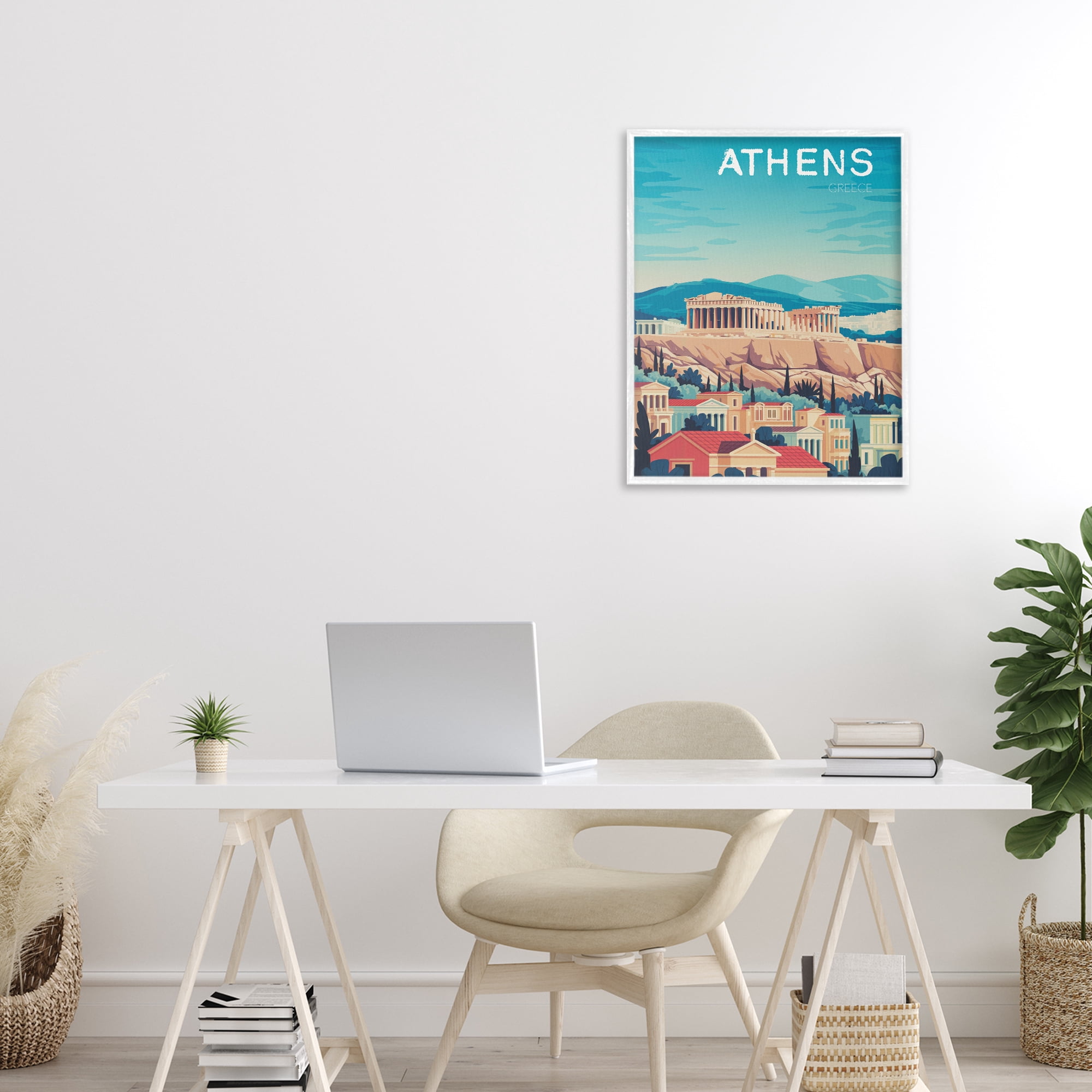 Stupell Industries Athens Topography Cityscape White Framed Giclee Art, design by Andreas Magnusson