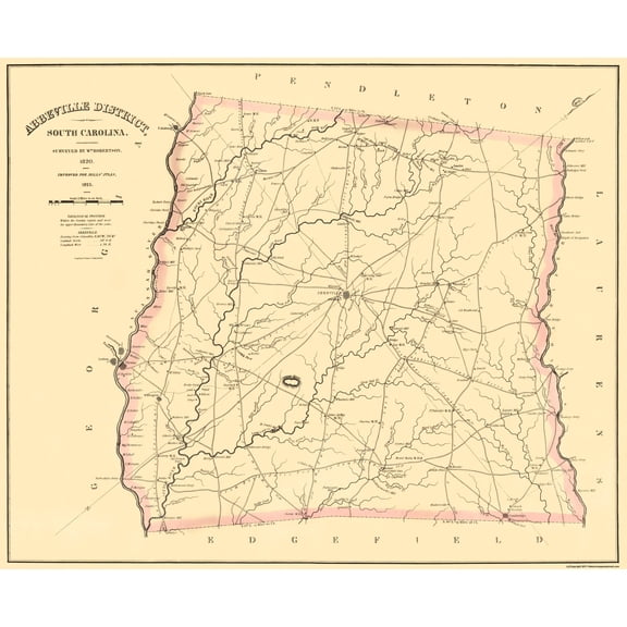 Historic County Map - Abbeville County South Carolina - Mills 1825 - 28.19 x 23 - Vintage Wall Art