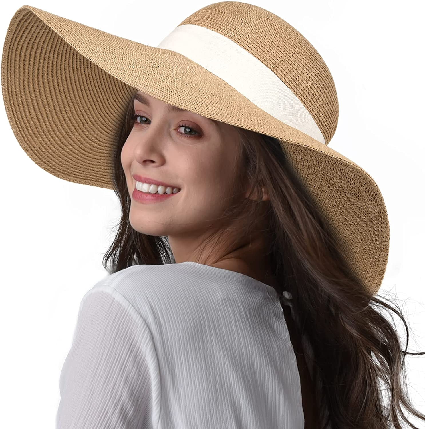 Womens Sun Straw Hat Wide Brim UPF 50 