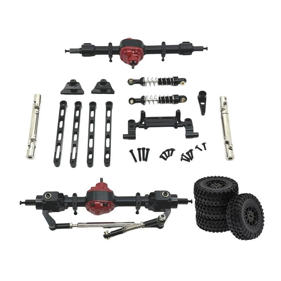 Almencla RC Car Upgrade Parts Metal RC Car Front and Rear Assembly Kits Replacement 25T Servo Arm Shock Absorbers for MN82 1/12 RC Car Black