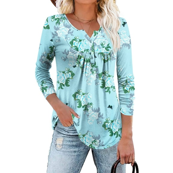 Traleubie Plus Size Tunic Tops Long Sleeve Casual Solid Henley Shirts for Women M-4XL