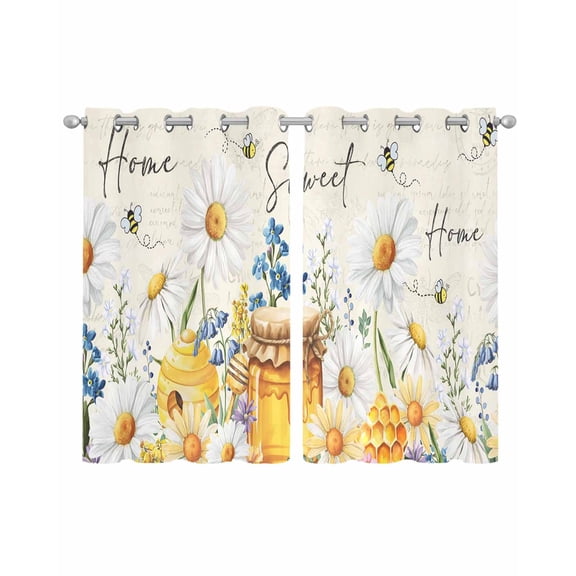 White Daisy Sheer Curtains 39 Inch Length 2 Panels Set for Living Room/Bedroom, Spring Floral Elegant Pastoral Bees Watercolor Kitchen Curtains Grommet Curtains Window Treatments 27.5"x39"x2