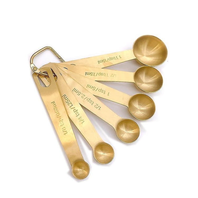 Cucharas medidoras de acero inoxidable 18/8, juego de 6 piezas, cucharas medidoras de metal, cucharada y cucharadita para medir ingredientes líquidos y secos, dorado