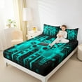 thumbnail image 5 of Feelyou Futuristic Game Controller Twin Sheet Sets, Neon Glowing Teal Square Twin Fitted Sheet, Gamepad Gaming Gamer Flat Sheet, Ultra Soft Bedroom Decor, 3pcs, 5 of 8