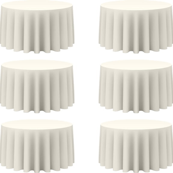 6 Pack Ivory Round Tablecloths 120 Inch - Circle Bulk Linen Polyester Fabric Washable Table Cloth Cover for Wedding Reception Banquet Birthday Party Buffet Restaurant