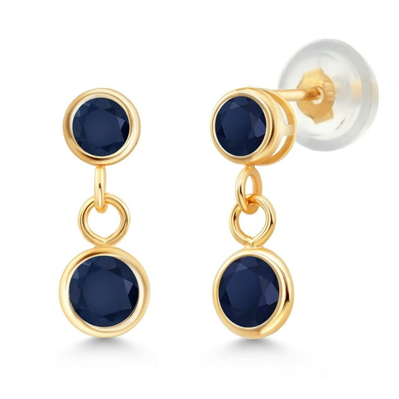 Gem Stone King 14K Yellow Gold Blue Sapphire Drop Dangle Earrings for Women (1.00 Cttw, Gemstone Birthstone, Round 4MM and 3MM)