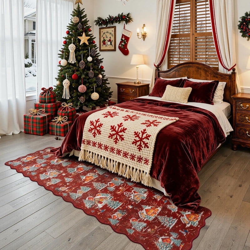 Wonnitar Christmas Runner Rug for Hallway, 2x8 Red Kitchen Rug Washable Non Slip, Soft Ultra-Thin Christmas Tree Santa Claus Holiday Decor Runner Carpet for Entrance Bedside