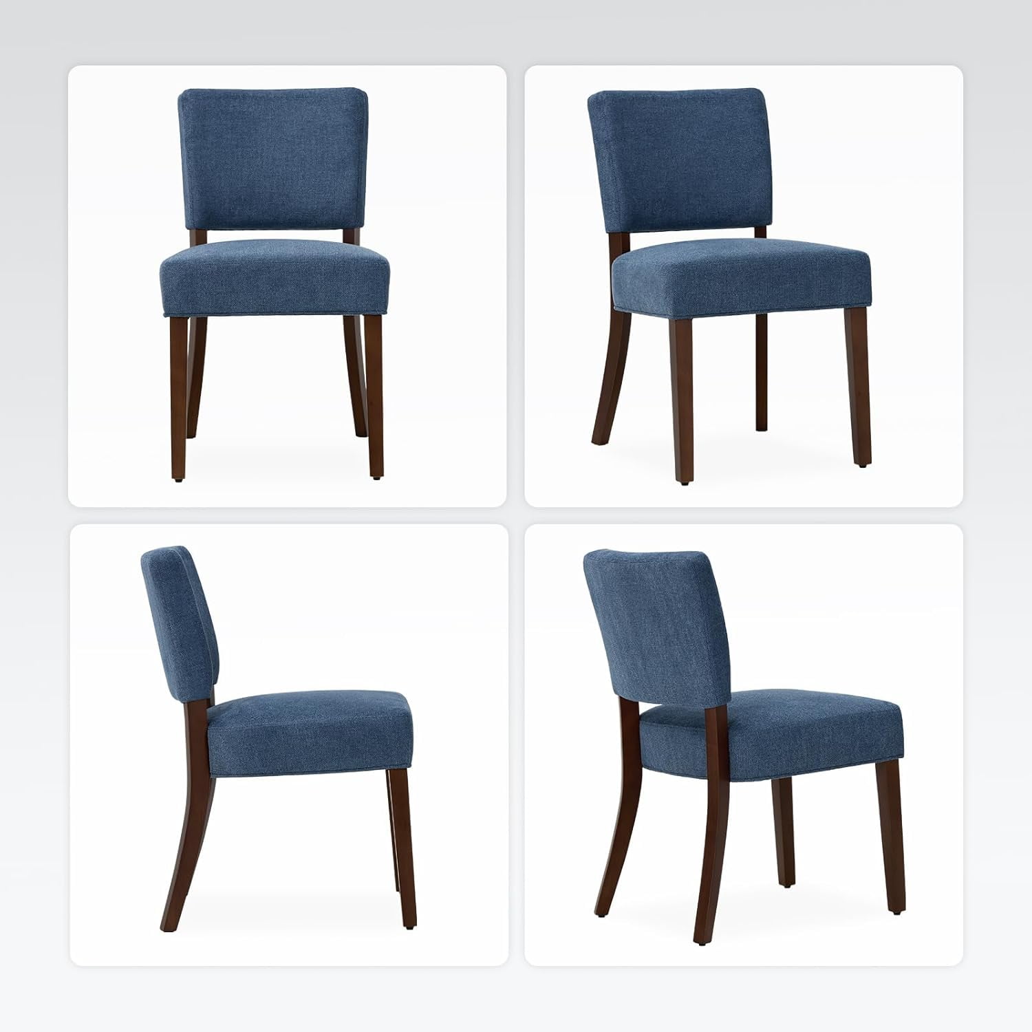 Mid Century Modern Dining Chairs Set of 4, Upholstered Kitchen Chairs with Back, Farmhouse Fabric Side Dining Room Chairs with Wood Legs for Dining Room Kitchen Restaurant, Blue