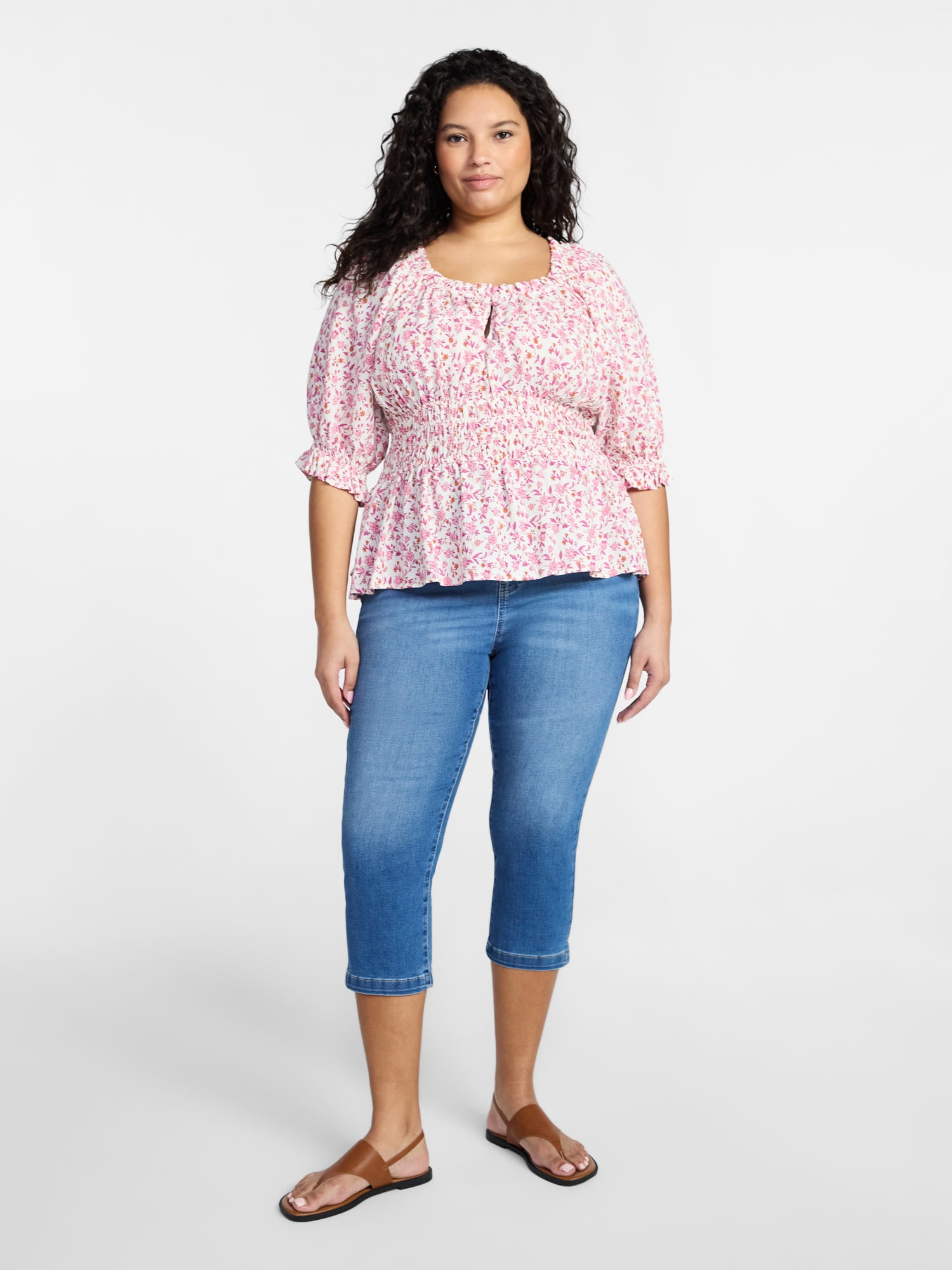 Terra & Sky Women’s Plus Smocked Waist Blouse, Sizes 0X-5X