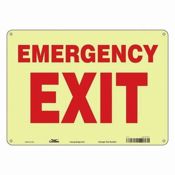 Condor Exit Sign, Plastic, 14" W, 10" H, Emergency Exit, White 467P94