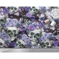 thumbnail image 2 of Soimoi Velvet Fabric Skull,Rose & Anemone Flower Print Fabric by Yard 58 Inch Wide, 2 of 3