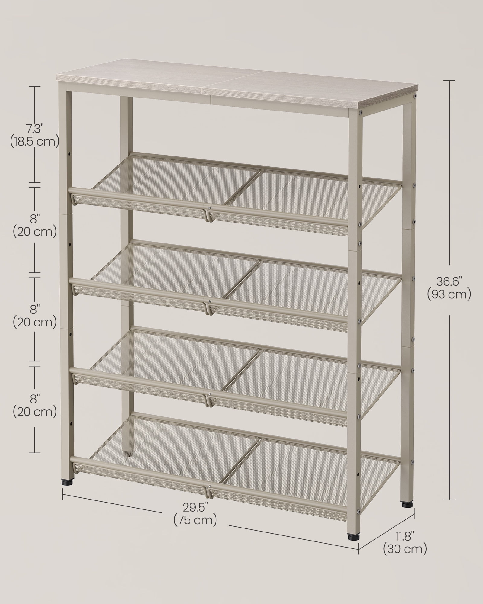 Shoe Rack, 5-Tier Shoe Rack Organizer for Closet Entryway with Storage Shelves and Top, Freestanding, Steel, Cappuccino Beige and Oatmeal Beige