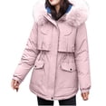 thumbnail image 2 of Ikevan Women'S Winter Thickening and Velvet Keeping Warm Casual Coat with Hat Pink 12(XXXL), 2 of 6