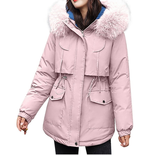 Winter Jacket Women Solid Plus Velvet Cotton Padded Coat Thicken