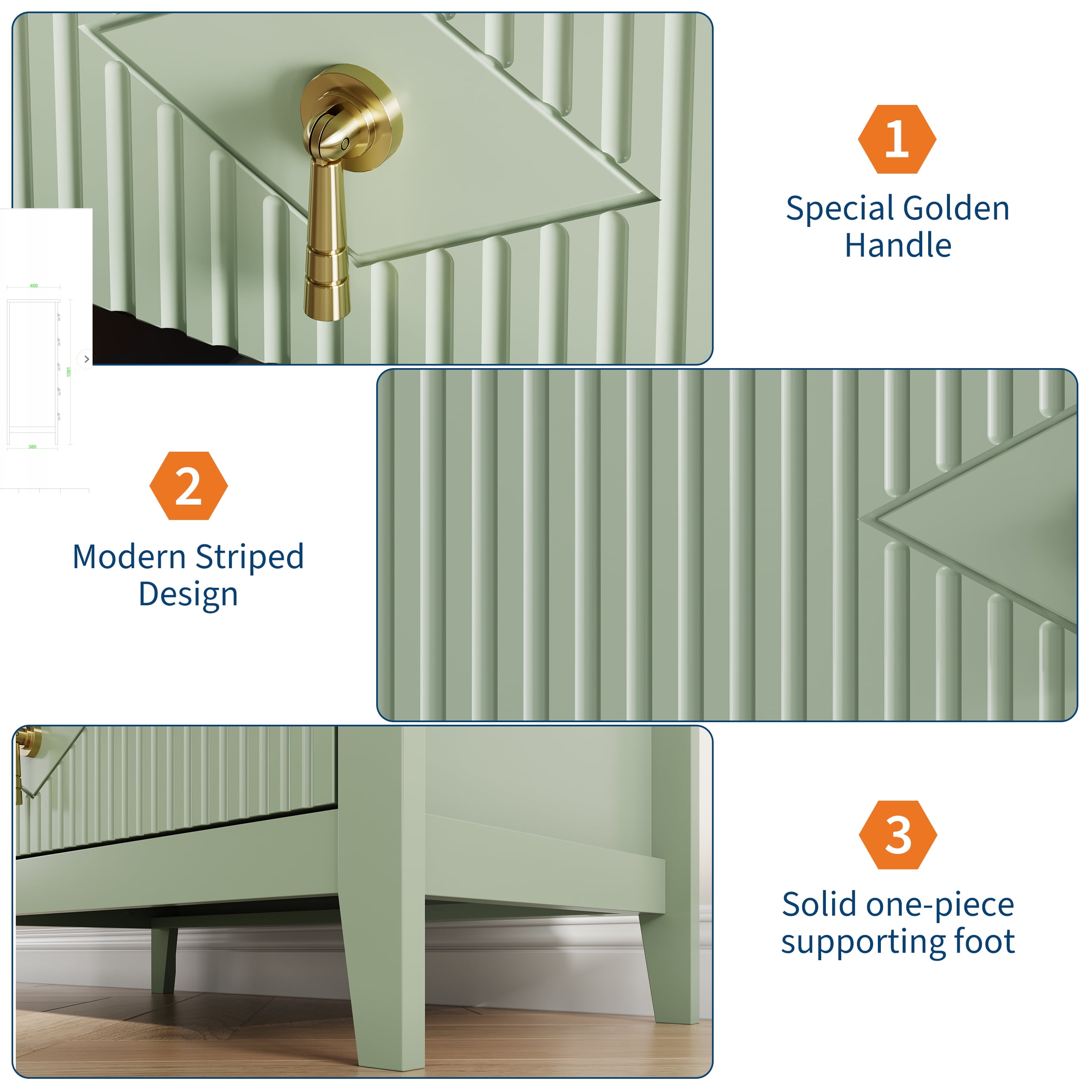 Fluted 5 Drawers Dresser,42.9"Wide Modern Chest of Drawers with Gold Metal Handle,Dresser TV Stand, Wood Drawer Organizer for Bedroom, Living Room, Hallway