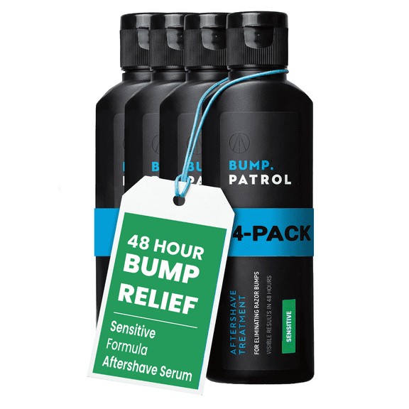 Bump Patrol Sensitive Strength Aftershave Treatment Serum – Razor Bump Stopper and Ingrown Hair Treatment for Men and Women, Alcohol Free Ingrown Hair Serum for Sensitive Skin 2 oz (Pack of 4)