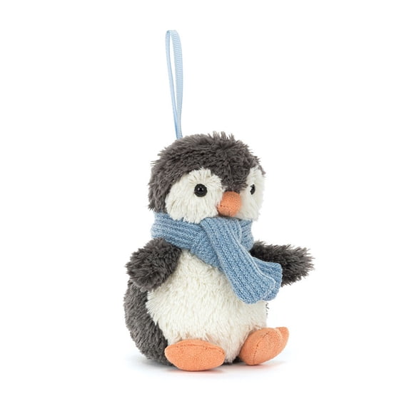 Jellycat Peanut Penguin Plush Ornament with Blue Scarf, Cute Penguin Keychain & Bag Charm for Holiday Decor