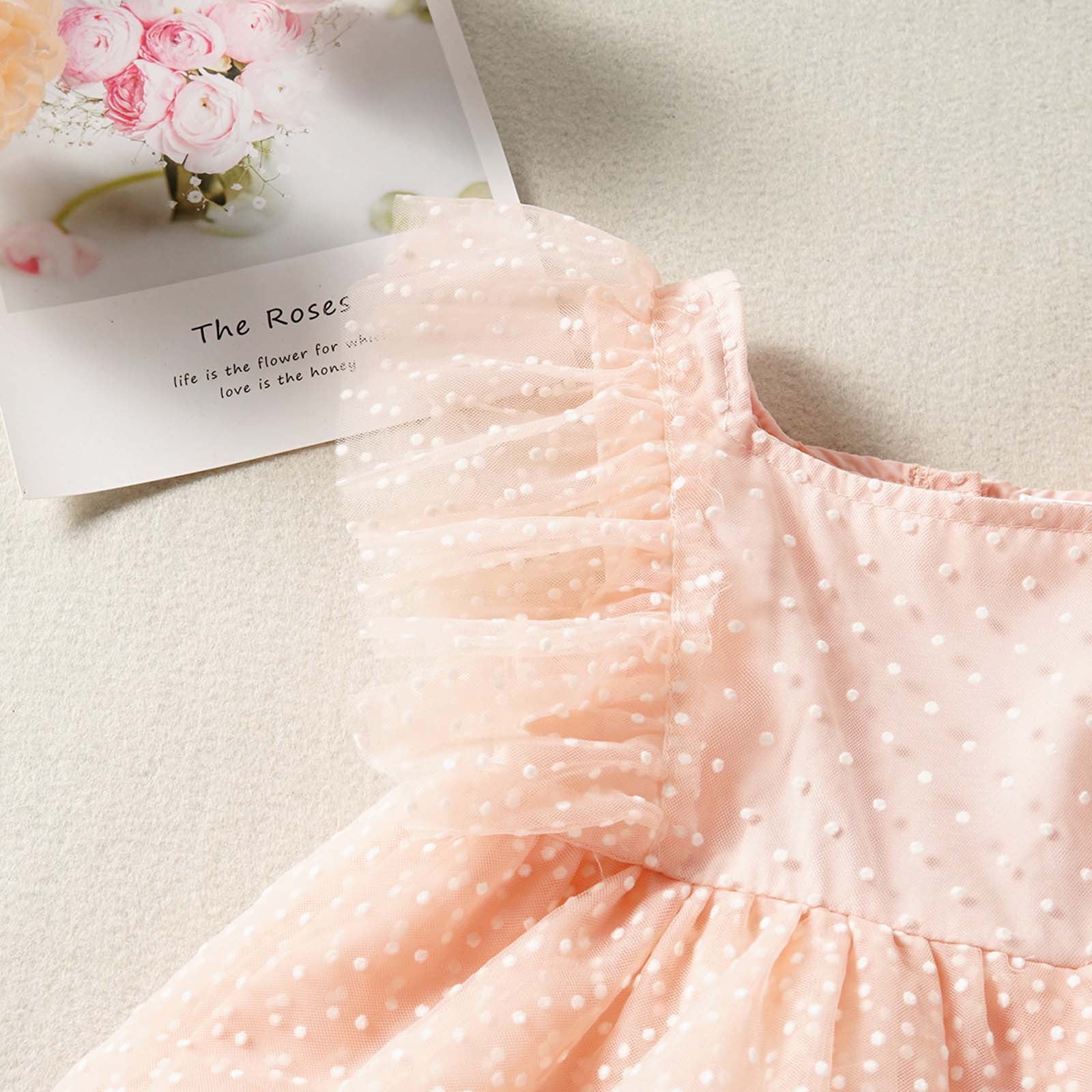 Jovati Baby Girl Party Dress Summer Toddler Baby Girl Pink Flying Sleeve Polka Dot Mesh Dress Princess Dress Pink