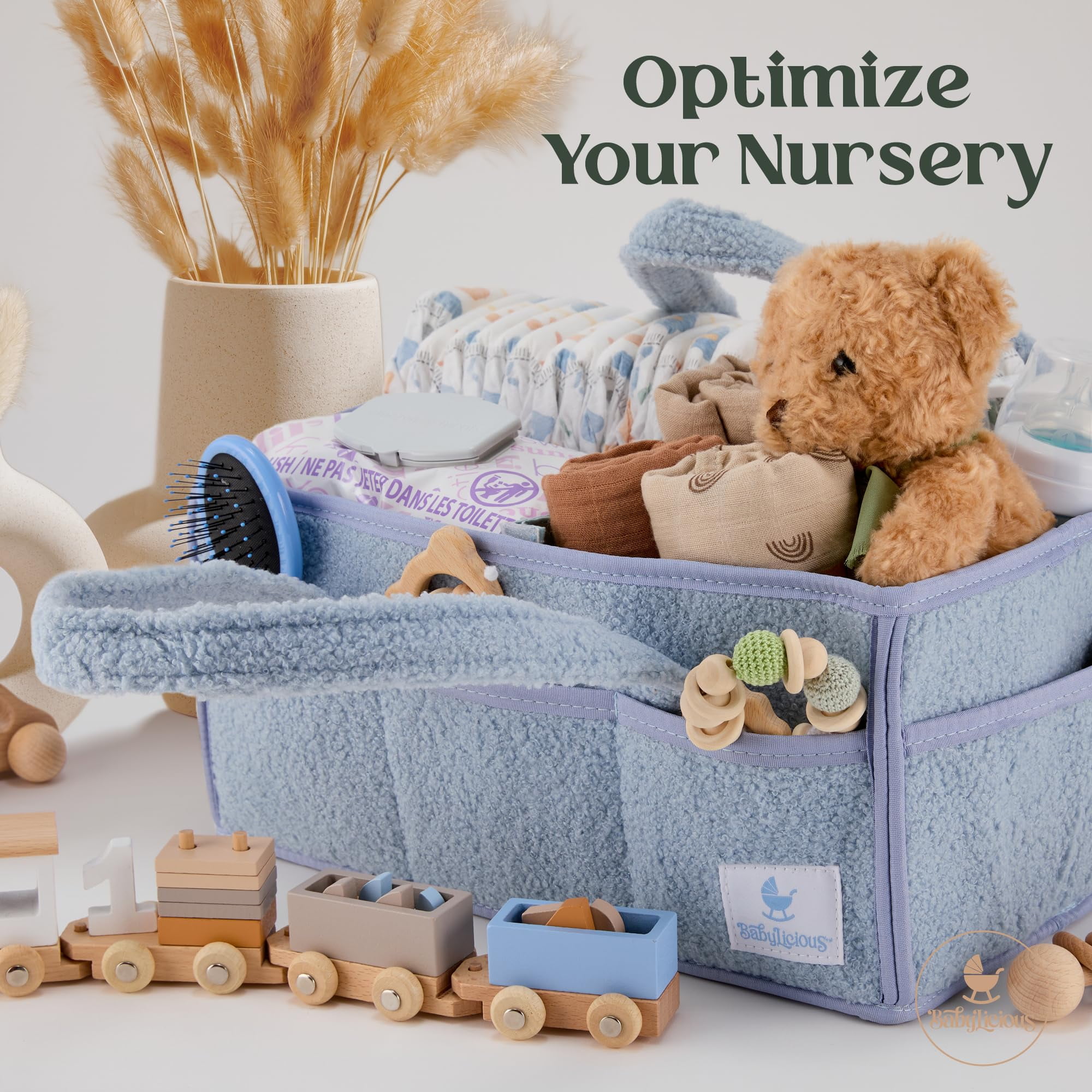 Babylicious Baby Diaper Caddy, Newborn Changing Table Organizer for Wipes and Diapers | - Misty Blue