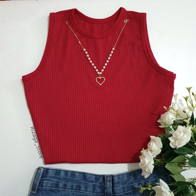 Camiseta sin mangas recortada con cuello redondo acanalado para mujer Deng Xun unisex