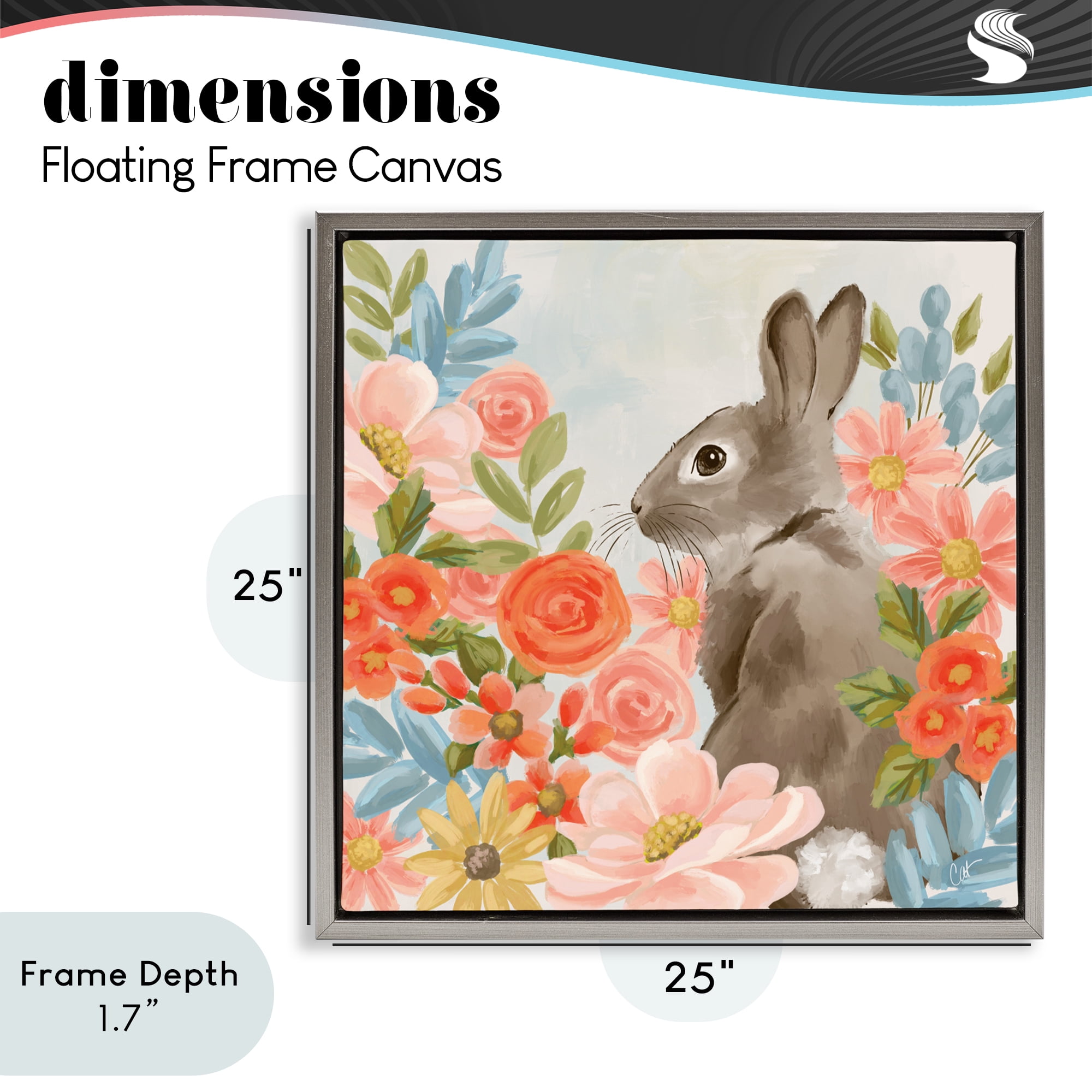 Stupell Industries Bunny In The Blooms Gray Framed Floater Canvas Wall Art, design by Cat Thurman Designs