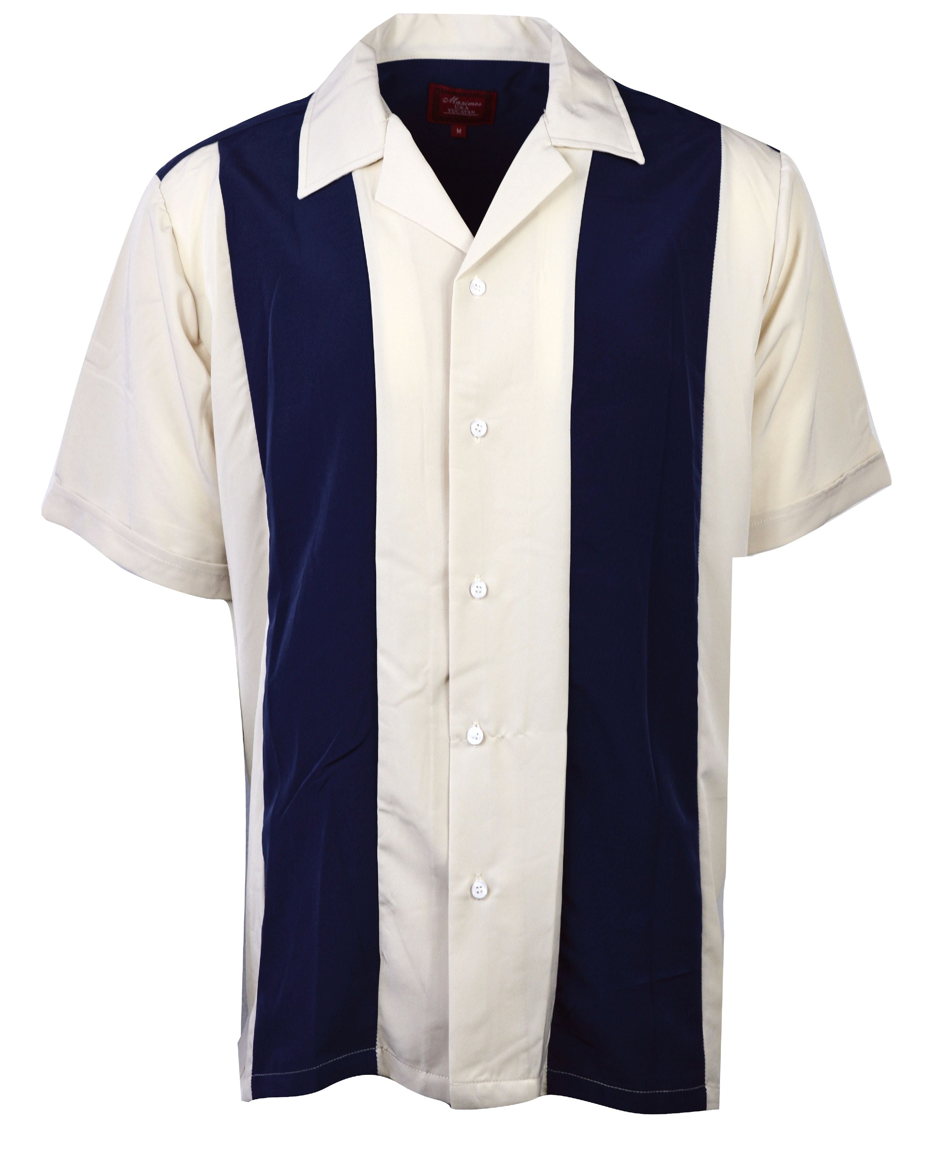 Maximos Men's Bowling Shirt Retro Button-Up Short Sleeved Striped Color