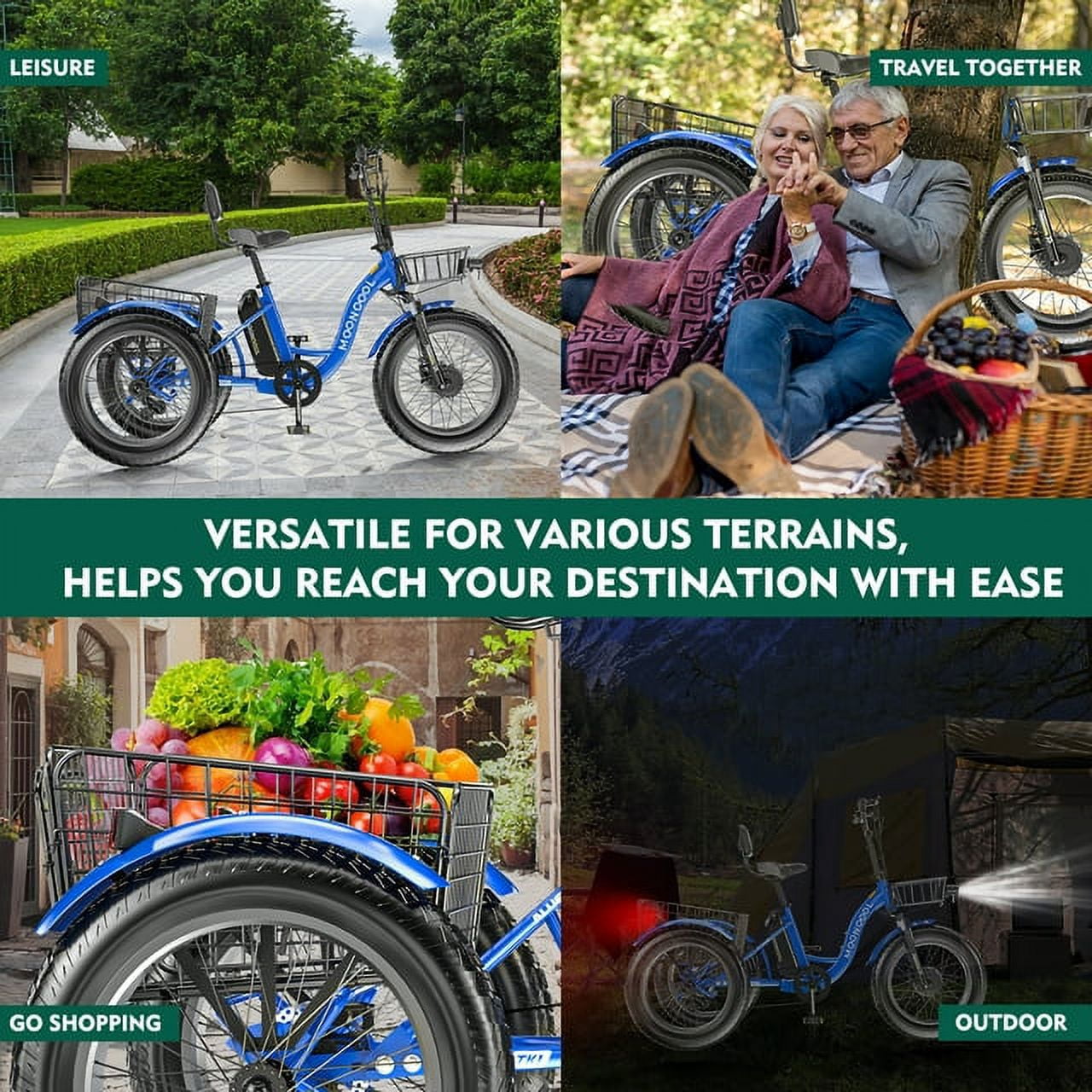 ABORON Electric Trikes for Adults Fat Tire 20" Electric Tricycle for Senior, 500W 3 Wheel E-Bike 48V 14.5Ah, 7 Speed Aluminum Electric Bicycle with Rear Basket, 25.6km/h(16mph)
