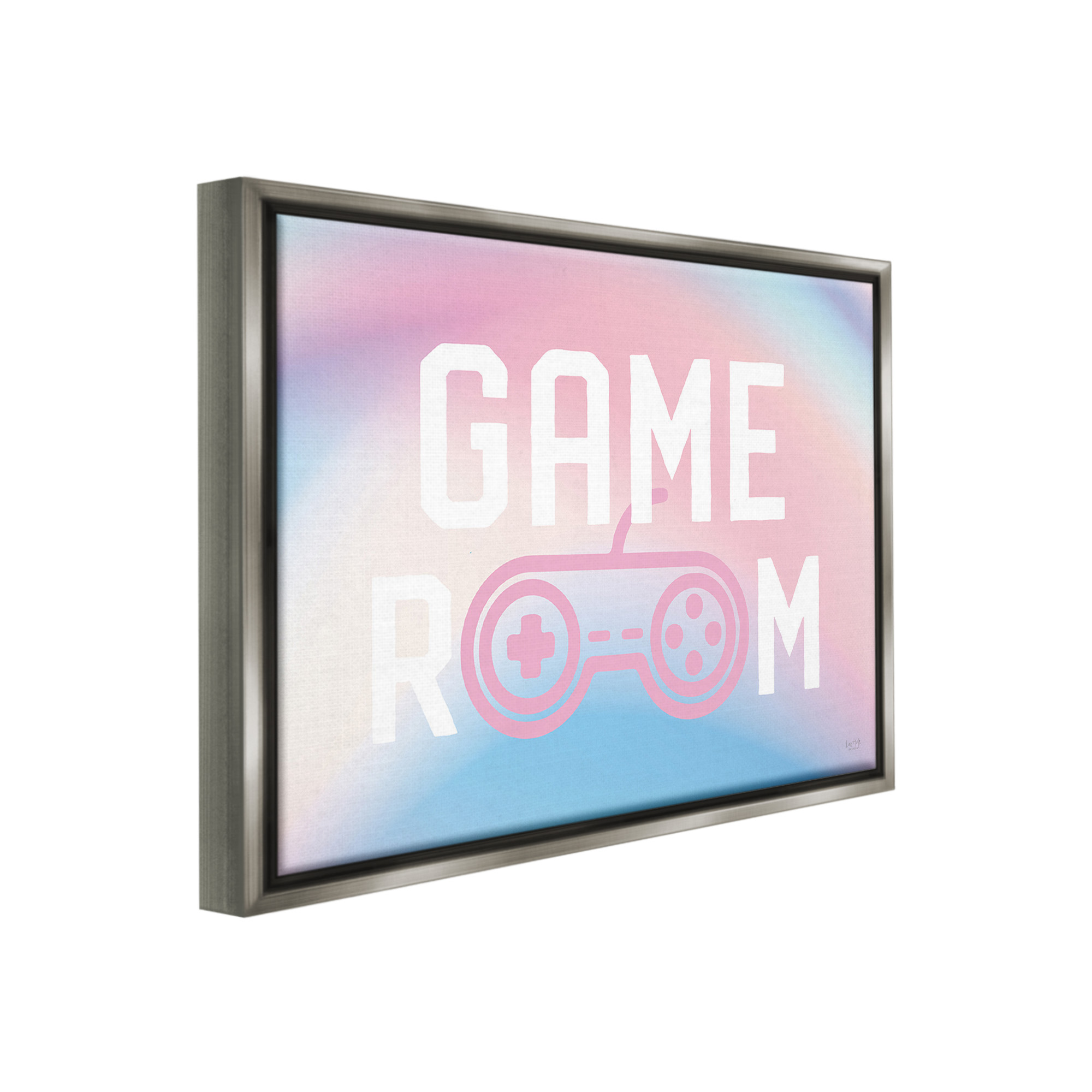 Stupell Industries Pastel Gamer Room Sign Typography Painting Gray Floater Framed Canvas Art Print Wall Art, 21 x 17