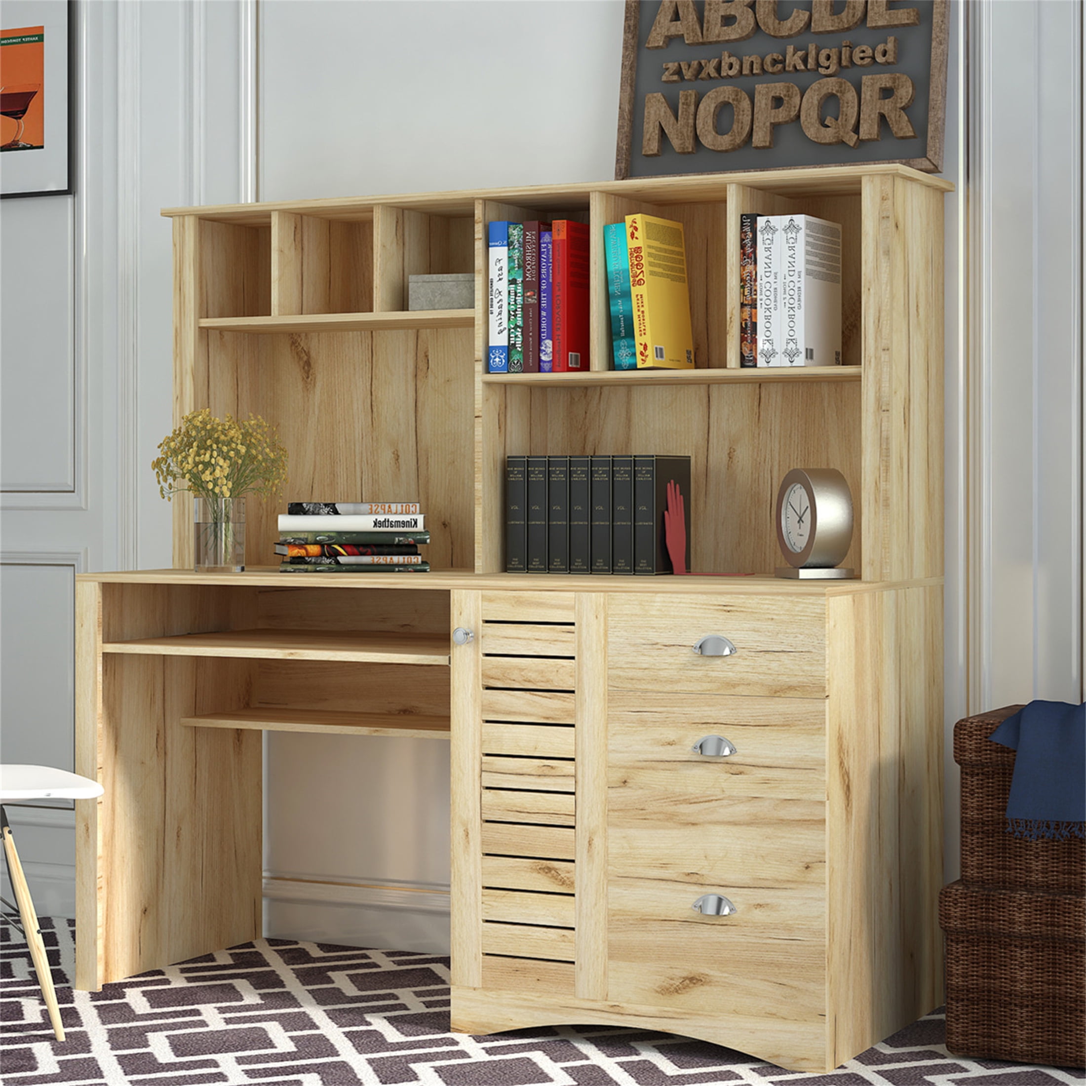Aukfa Computer Desk With Hutch Keyboard Tray And 3 Storage Drawers 59 Aukfa Computer Desk With Hutch Keyboard Tray And 3 Storage Drawers 59