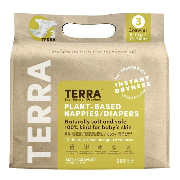 Terra Natural Plant-Based Eco-Friendly Diapers - 20 ct (Size 3, Crawler)
