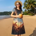 thumbnail image 4 of Wukai Red And Gray Flame Fox Print Women’s Short Sleeve Dress, Comfortable Casual Dress, Soft Polyester Spandex Blend, Stylish Everyday Wear for Summer, 4 of 6