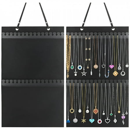 LAMIRO Hanging Jewelry Organizer,Large Jewelry Organizer for Necklaces,Bracelets,Ankles,Holds Up to 32 Pieces of Necklaces,Women Felt Necklaces Display Storage Hanger for Wall,Closet and Door, Black