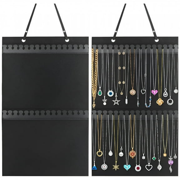LAMIRO Hanging Jewelry Organizer,Large Jewelry Organizer for Necklaces,Bracelets,Ankles,Holds Up to 32 Pieces of Necklaces,Women Felt Necklaces Display Storage Hanger for Wall,Closet and Door, Black