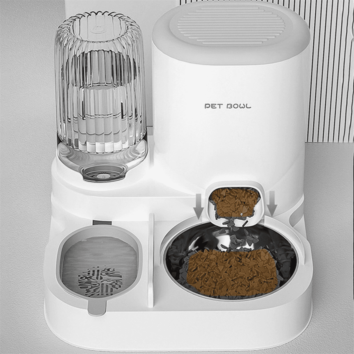 HOT Pet Automatic Feeder 2 in 1 Dog Cat Food Container Water Fountain Large Capacity Stainless Steel Feeding Bowl
