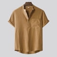 thumbnail image 2 of YYDGH Men's Hawaiian Color Block Shirt Short Sleeve Button Down Shirts Casual Casual Summer Beach Shirt Brown L, 2 of 9