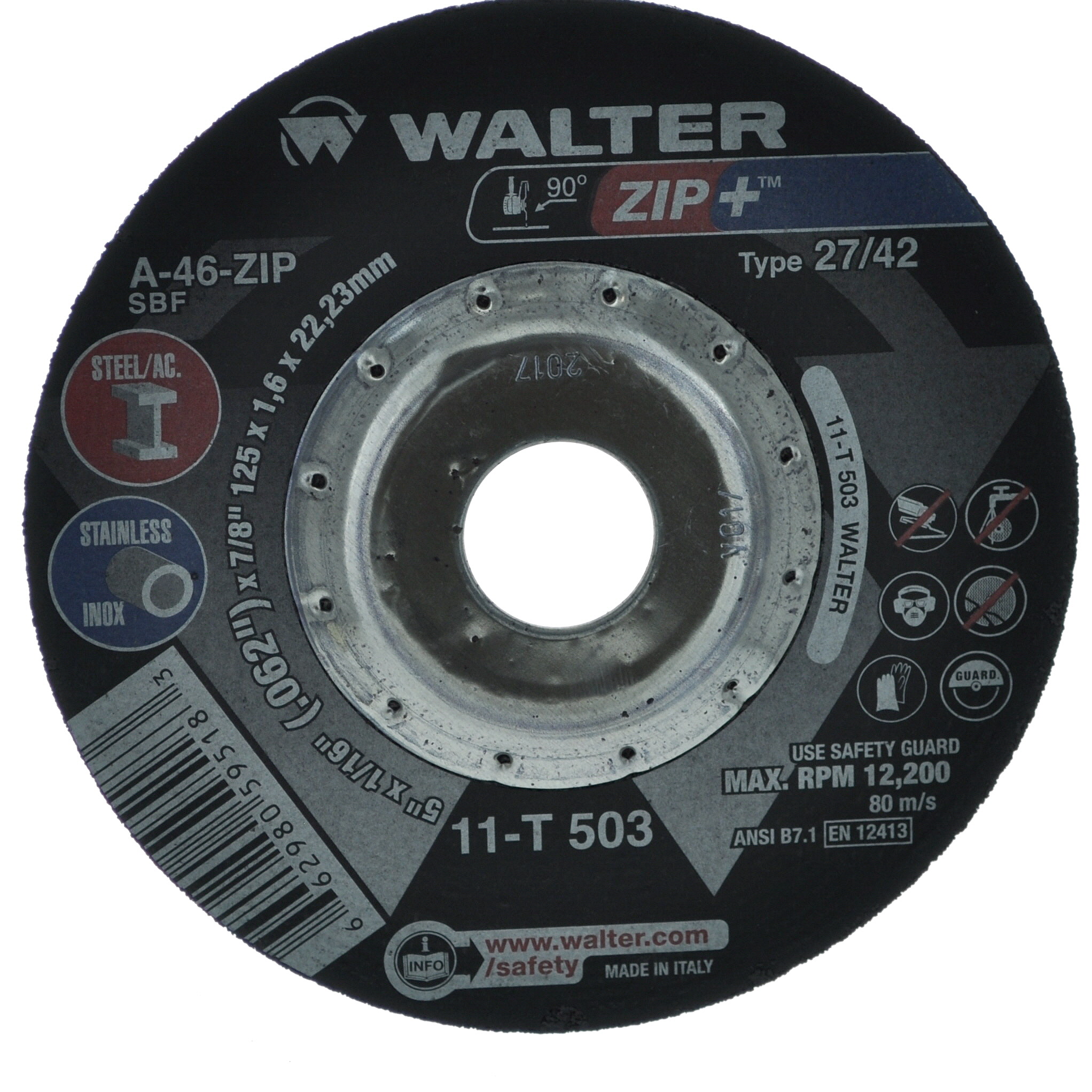 Walter 11T503 5X1/16X7/8 High Performance Zip Wheels Type 27 A46 GritPkg.25