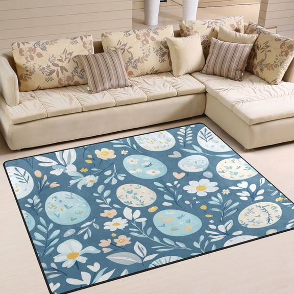 Yayeee Area Rugs for Living Room 5.2'x4' Non Slip Washable Bedroom Floor Carpet, Easter Eggs
