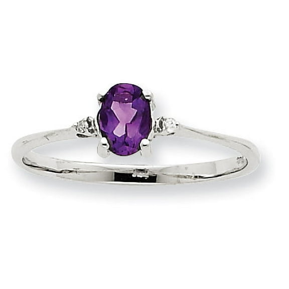 Primal Gold 10 Karat White Gold Genuine Diamond and Amethyst Birthstone Ring