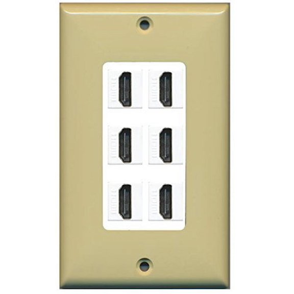 RiteAV HDMI 2.0 Keystone Decorative Wall Plate - Ivory/White 6 Port